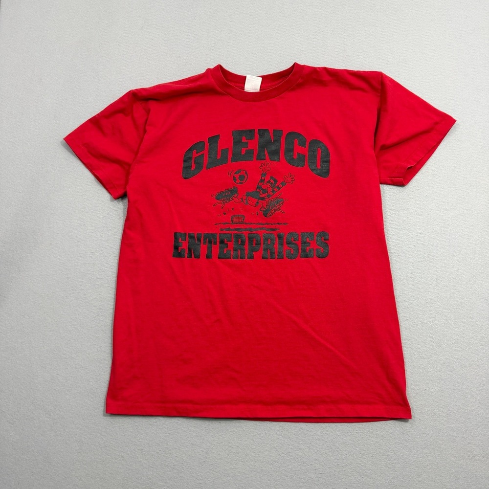 Vintage Glenco Enterprises Shirt Mens XL Red Soccer Graphic Short Sleeve 15 Tee